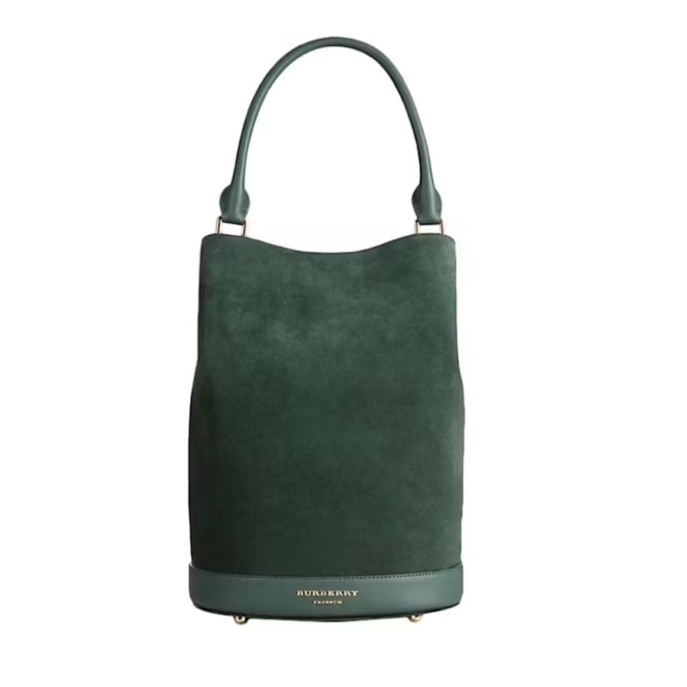 Burberry Prorsum Green Suede Leather Trim Bucket Bag Purse with Pouch